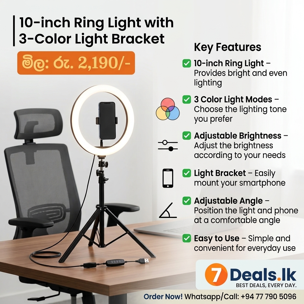 10-inch Ring Light with 3-Color Light Bracket